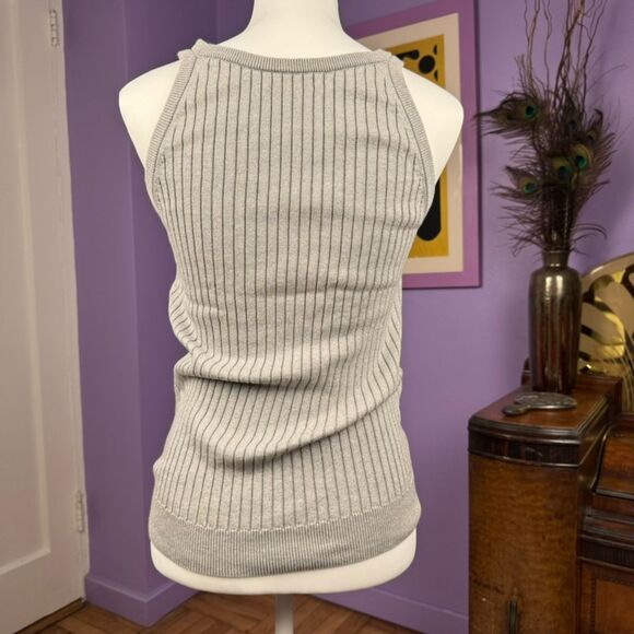 Courreges Gray Ribbed Logo Tank Top - Picture 2 of 9